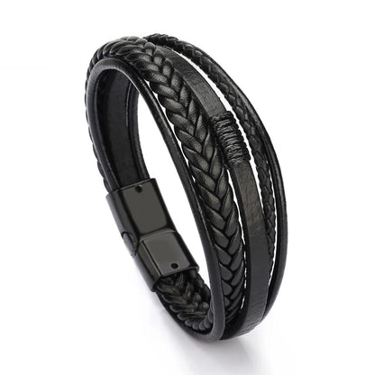 Trendy Leather Bracelets For Men Stainless Steel Bracelet 21CM Multilayer Braided Rope Bracelets for Male Jewelry Gifts 5 21