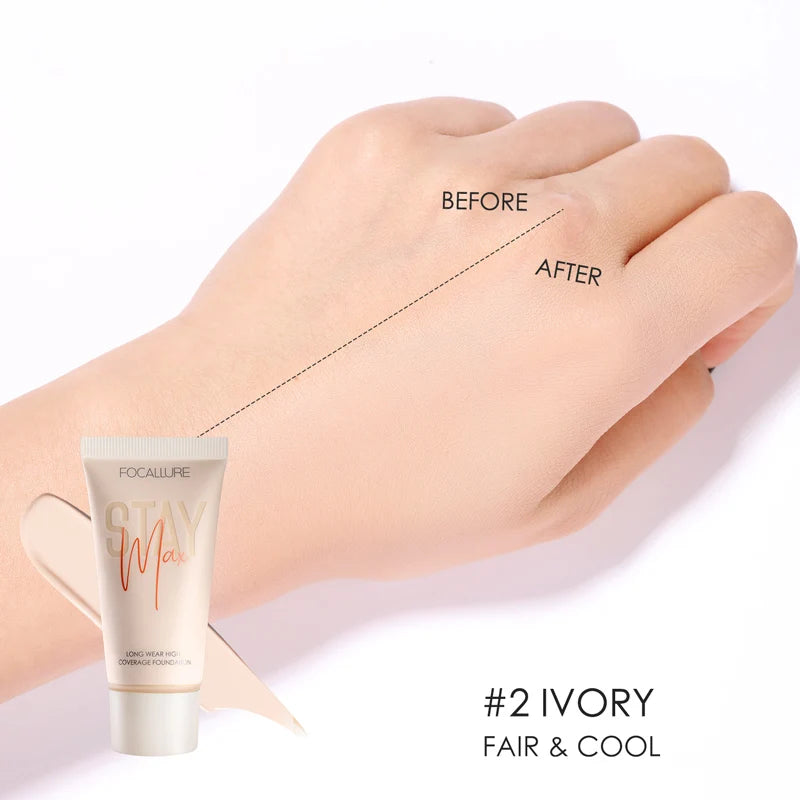 Wholesale FOCALLURE Waterproof Liquid Foundation Cream Full Coverage Oil-control Long-lasting Face Concealer Base Cosmetics 02 Ivory