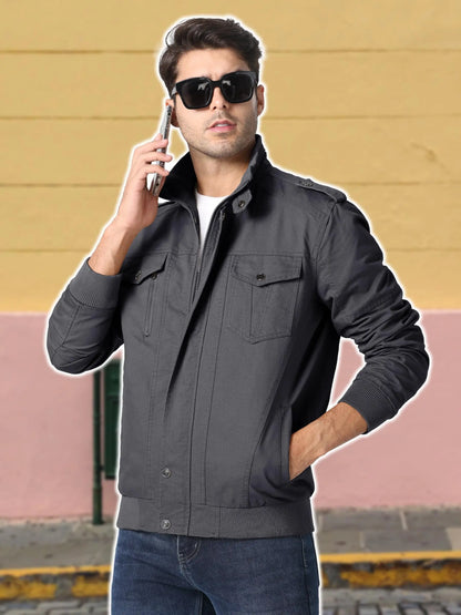 TACVASEN Full Zip Cargo Jacket Mens Retro Stand Collar Pilot Jacket Spring Autumn Lightweight Bomber Jacket Casual Outwear