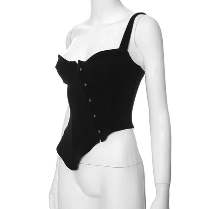 PixieKiki Sexy Black Busiter Corset Tops Club Wear Asymmetrical One Shoulder Backless Crop Top Women's Clothing 2024 C85-DD20