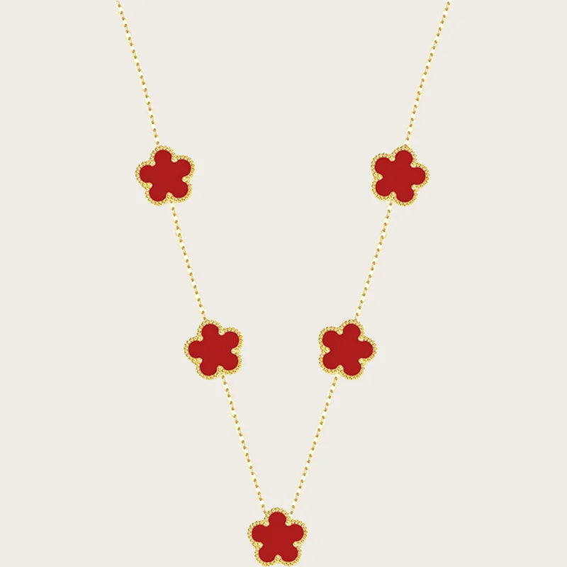 Stainless Steel Sets Earrings Necklace Bracelet Christmas Birthday Gifts Gold Plated Women's Double Sided Flower Elegant Fashion