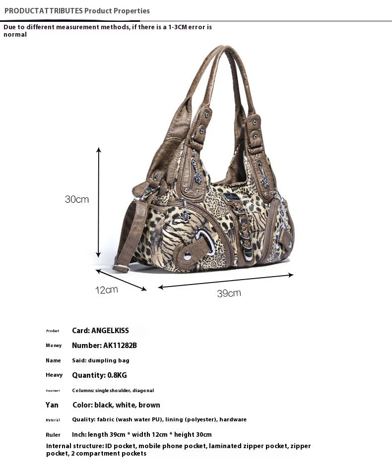 Angelkiss Women Handbags Leopard Bag Top-handle Handbag Fashion Satchel Dumpling Pack Shoulder Bag Tote Bag Hobos Large Purse
