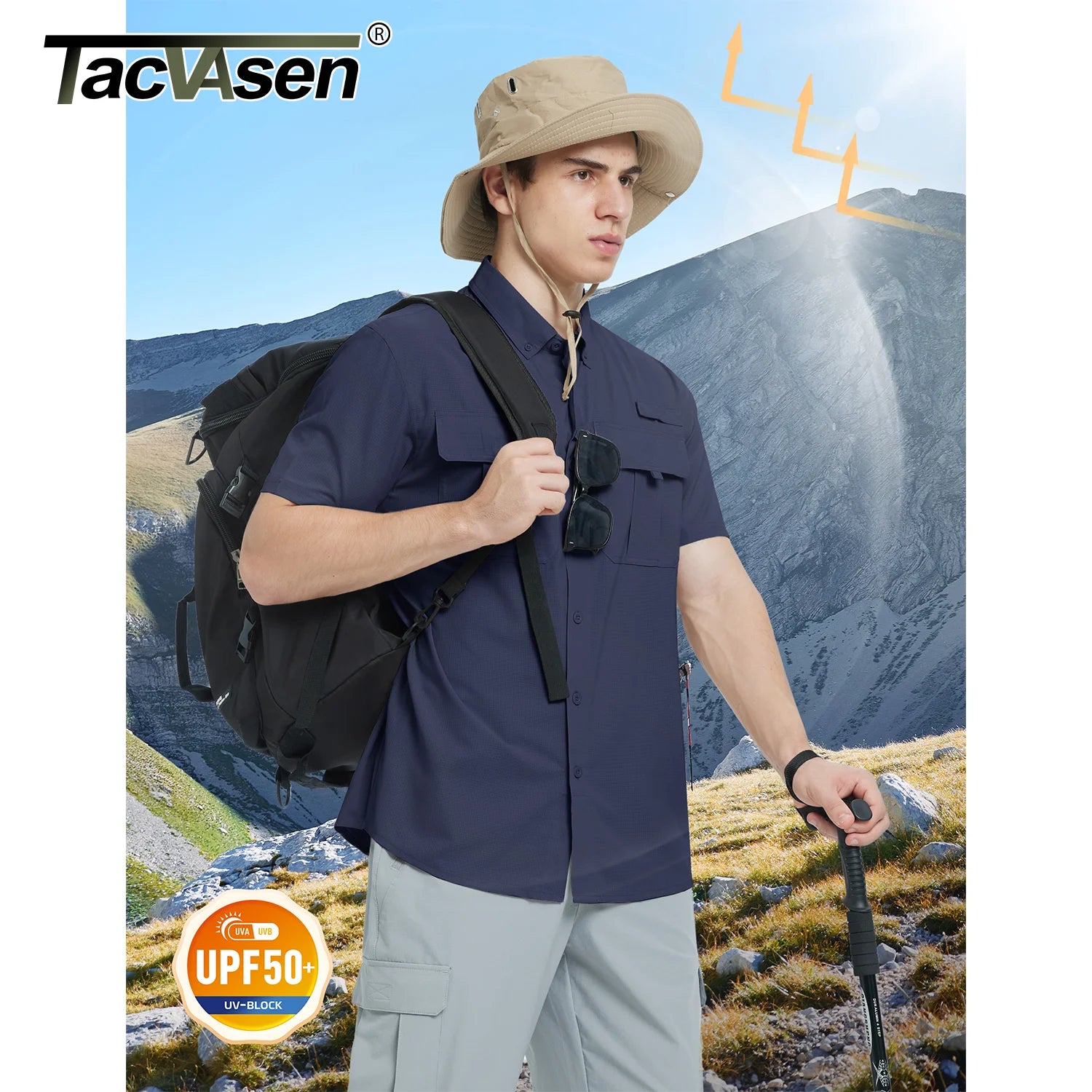 TACVASEN UV Block Fishing Shirts Mens Lightweight Quick Dry Short Sleeve Shirt Breathable Outdoor Hiking Shirt Fishing Shirts