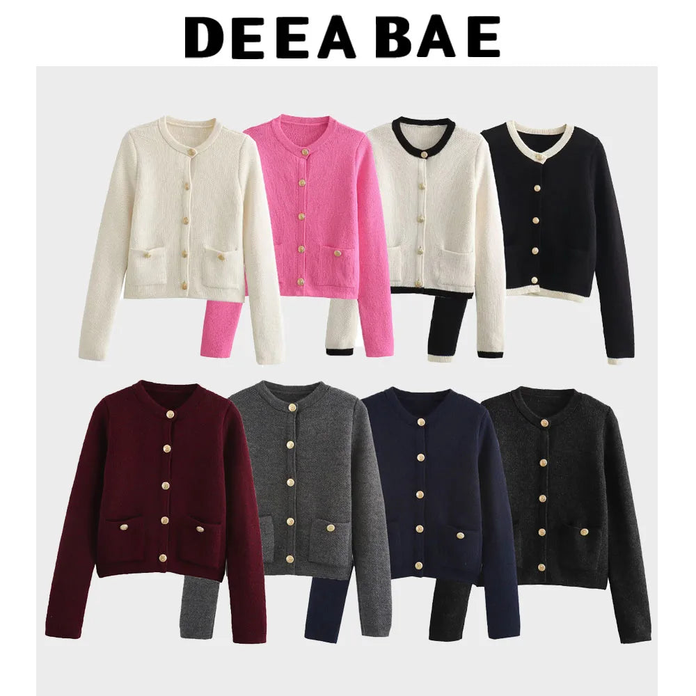 DEEABAE High Quality Women's Winter Sweater Button-decorated Pocket Knitwear Sweater Cardigan For Women Korean Popular Clothes