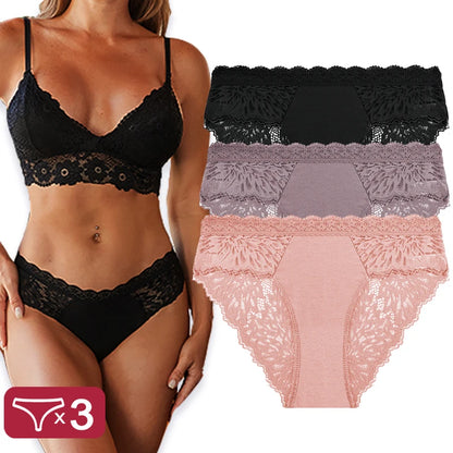3PCS/Set Sexy Perspective Women Back Lace Panties Patchwork Cotton Underpants Hollow Out Lingerie Underwear Comfortable Briefs Set 13 CHINA|Fast shipping