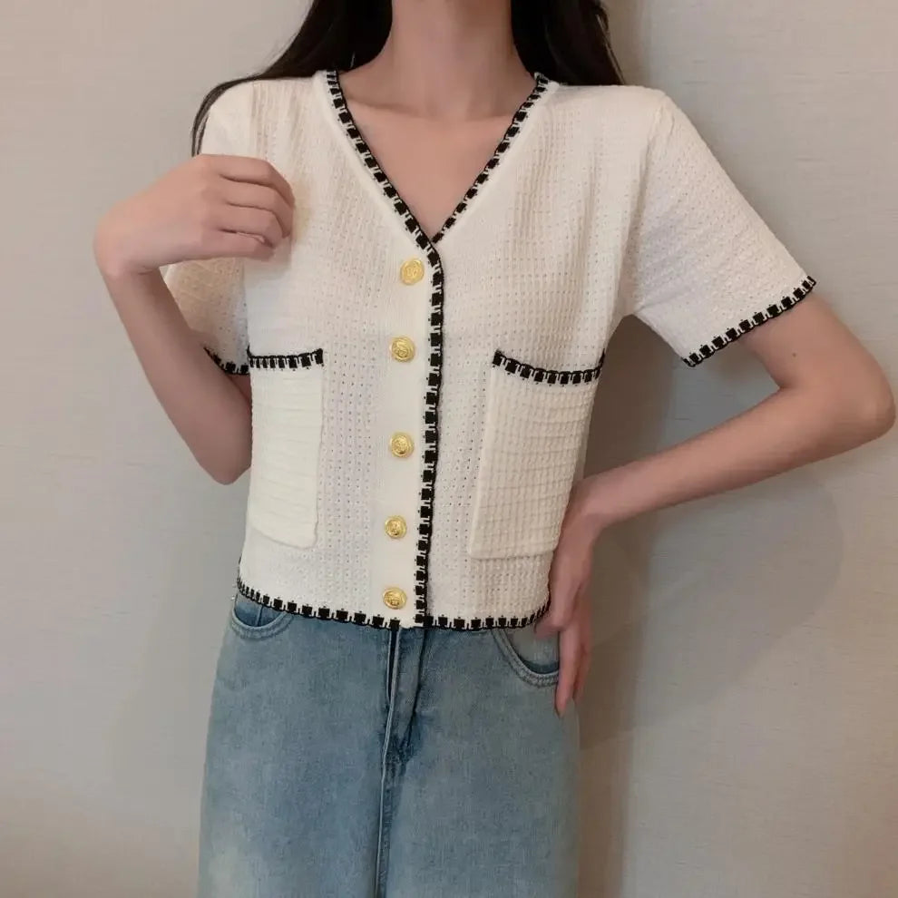 Plus Size Knitted Short Sleeve Open Cardigan for Women Elegant Slimming Style Summer Thin Material Big Size Fashionable