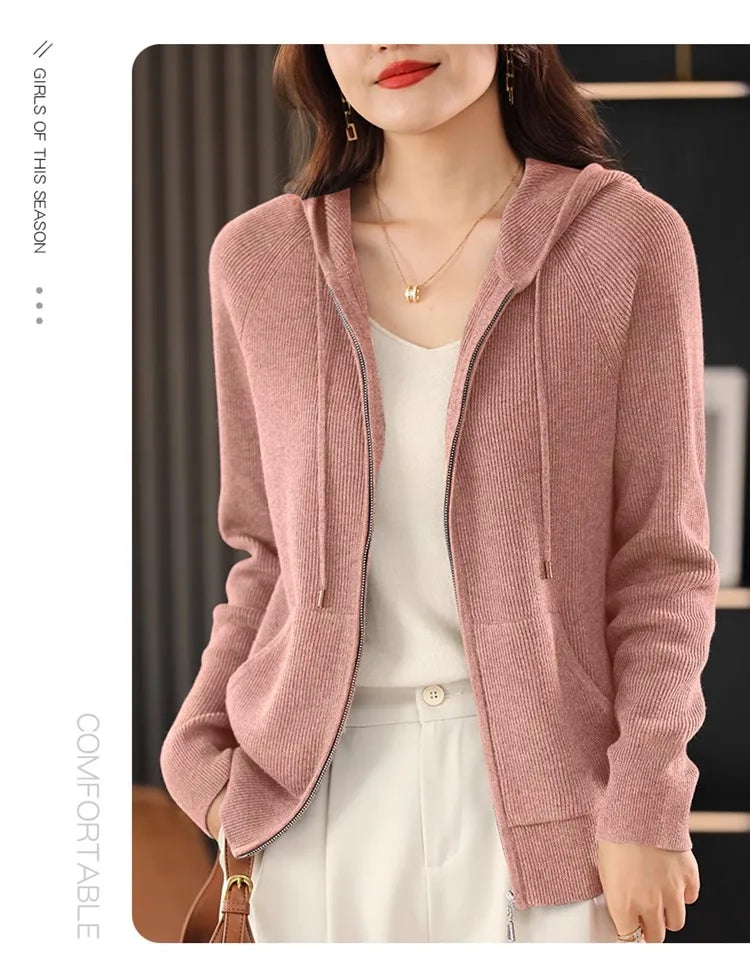 Women Cardigans Autumn Winter Turn-down Collar Zip Front Cardigan Thick Loose Sweater Basic Warm Knit Casual Korean Outerwear