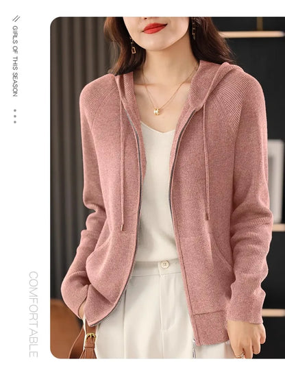 Women Cardigans Autumn Winter Turn-down Collar Zip Front Cardigan Thick Loose Sweater Basic Warm Knit Casual Korean Outerwear