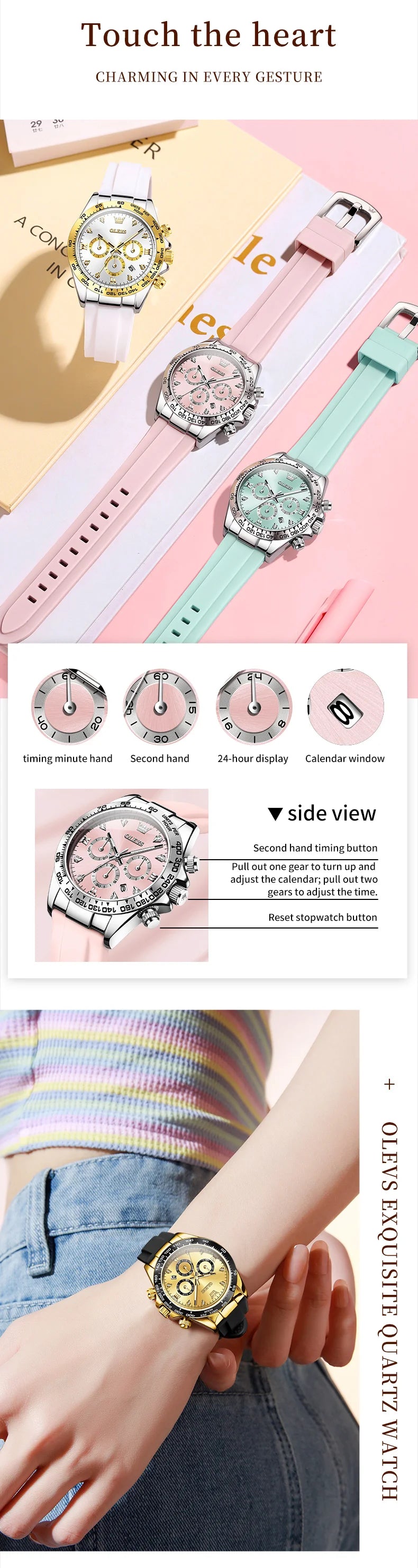 OLEVS 5618 Woman Watch Silicone Strap Luxury Brand Original Quartz Watch for Women Auto Date Waterproof Chronograph Ladies Clock