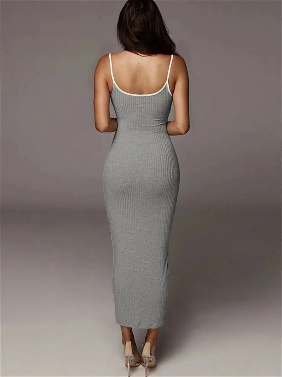 Women's summer style pit striped knitted camisole dress, women's sexy exposed backpack hip dress