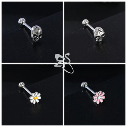 ZS 1 Piece 14G Stainless Steel Tongue Piercing Ring Colorful Butterfly Bone Tongues Stud Punk Skull Snake Body Piercings Jewelry