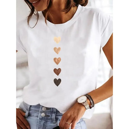 Love Heart Print Women Summer T Shirt Girl O Neck Funny Y2K Tops Tee Female 90s Casual Clothing LAQA33362