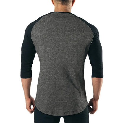Men's Three Quarter Sleeves Cotton Slim Fit Shirts Fashion Color Contrast Sportswear Gym Bodybuilding Fitness Workout T-Shirts