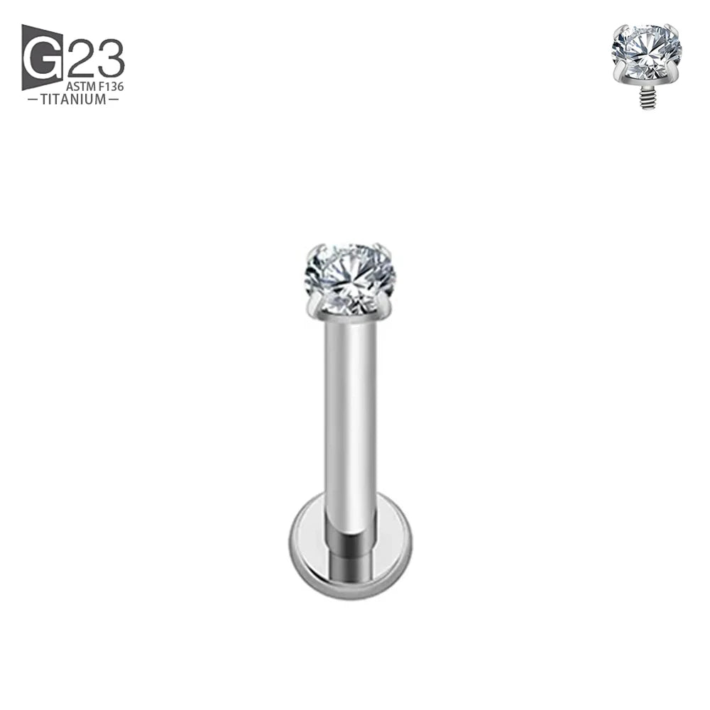 ASTM F136 Titanium 2/2.5/3/4mm CZ Labret Stud 16G Tragus Helix Cartilage Conch Flatback Earlobe Piercing Body Jewelry Titanium 2.5mm CZ