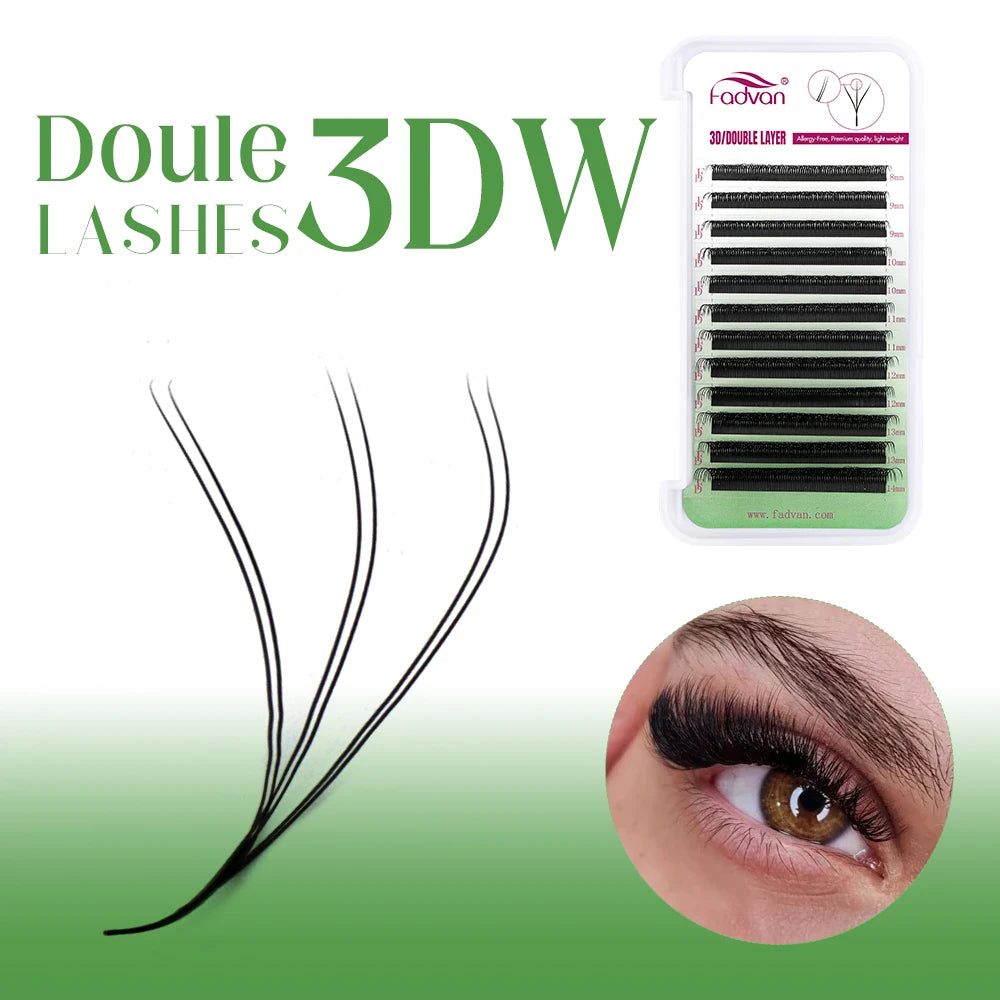 FADVAN 6D-W shaped eyelash extension (3D double tips) Automatic Flowering Premade Fans Eyelash Extensions Double 3D(6D)