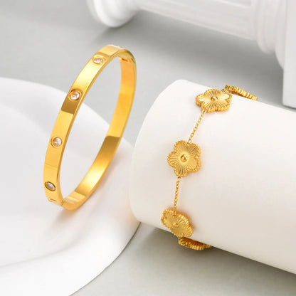 Vnox Exquisite 13mm Clover Bracelet Set for Women, Love Gift Bracelets for Wife Mothers Day Jewelry, Stainless Steel Cuff Bangle Badiee Stylez