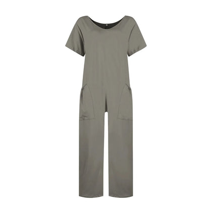 jumpsuit women Fashion Casual Short Sleeve Jumpsuits Loose and comfortable Pullover bodysuit With Pockets trend monos largos Badiee Stylez