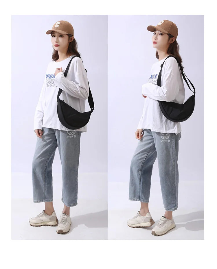 Simple Design Women's Messenger Bag Fashion Ladies Nylon Hobos Small Shoulder Bags Vintage Female Girls Purse Cloth Handbags