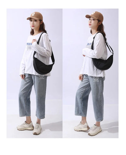 Simple Design Women's Messenger Bag Fashion Ladies Nylon Hobos Small Shoulder Bags Vintage Female Girls Purse Cloth Handbags