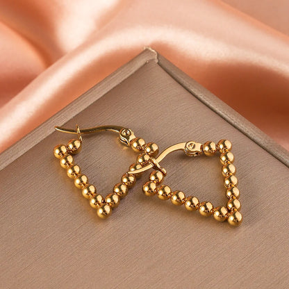 Stainless Steel Women's Hoop Earrings, Non Fading Fashionable Gold Color Metal Bead Earrings, Classic Jewelry Accessories