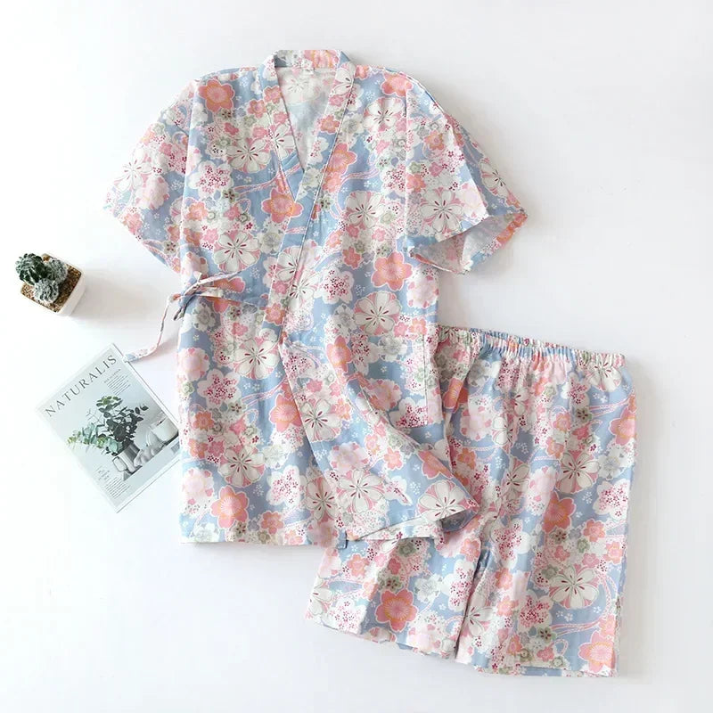 Japanese-style kimono cotton fresh style pajamas suit female casual spring and summer pajamas pajamas two-piece home service DD06
