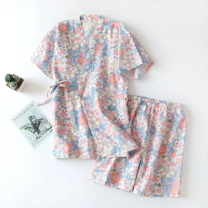Japanese-style kimono cotton fresh style pajamas suit female casual spring and summer pajamas pajamas two-piece home service DD06