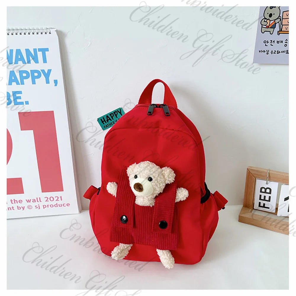New Kids Cartoon Personalized Name Backpack Cute Baby Backpack Custom Embroidered Name Kindergarten Book Bag Outgoing Snackbags Red