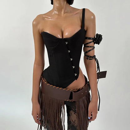 PixieKiki Sexy Black Busiter Corset Tops Club Wear Asymmetrical One Shoulder Backless Crop Top Women's Clothing 2024 C85-DD20