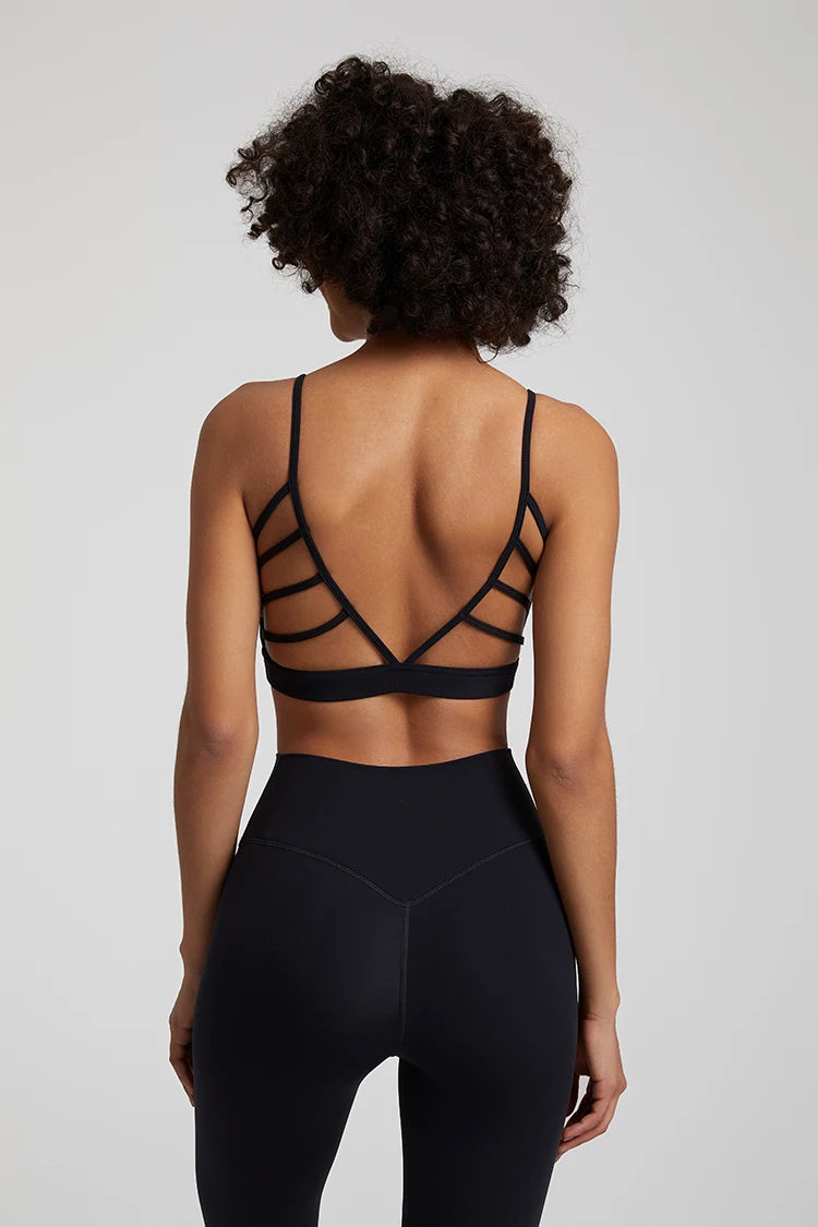 Open Back Sports Bra 8 Way Stretch Deep U Neck Bra Padded Fitness Top for Women