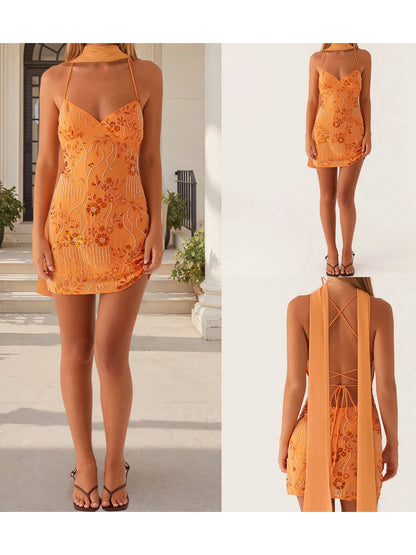 Elegant Women s Sleeveless Bodycon Dress with Spaghetti Straps and V Neckline Perfect for a Night Out with Matching Scarf