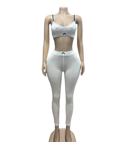 STYLISH LADY Letter Printed Workout 2 Piece Set Women Spaghetti Strap Crop Top and Skinny Pant Suits 2025 Summer Sports Outfits