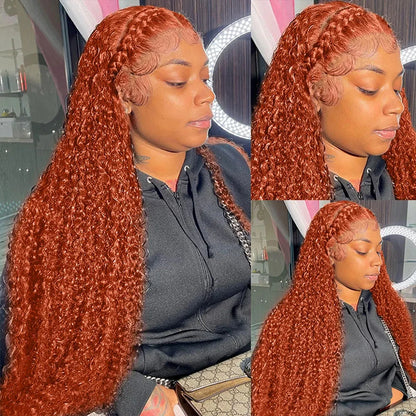 Orange Ginger Lace Front Wig Curly Human Hair Wigs 30 32 Inch Deep Wave Frontal Wig 13x4 13x6 HD Lace Front Human Hair Wig