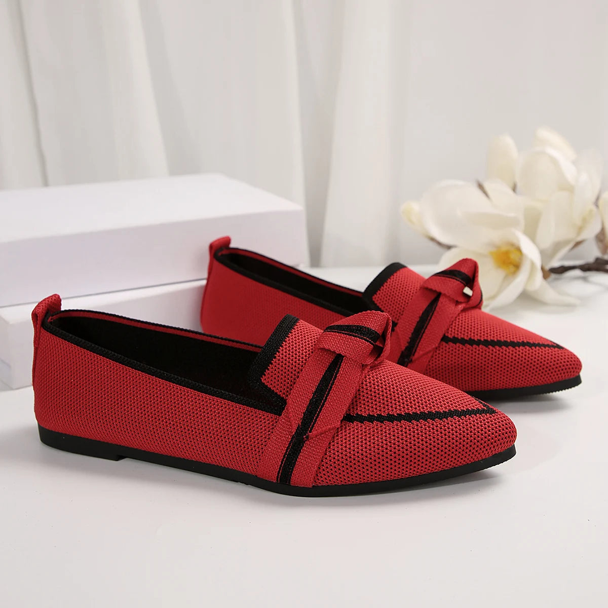 Women Flats Loafers Bowknot Pointed Toe Mesh Casual Shoes Comfort Walkers Ladies Light Lace Up Soft Sole Flats Zapatos De Mujer