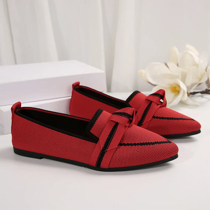 Women Flats Loafers Bowknot Pointed Toe Mesh Casual Shoes Comfort Walkers Ladies Light Lace Up Soft Sole Flats Zapatos De Mujer