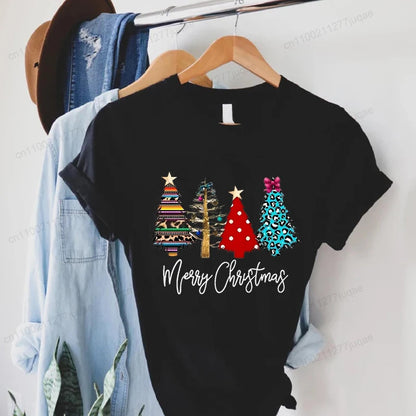 Christmas Lights Xmas Tree Print Fashion Graphic Women Tops Women Tshirt Tee Funny Christmas Party Aesthetic Shirt Camisas Mujer