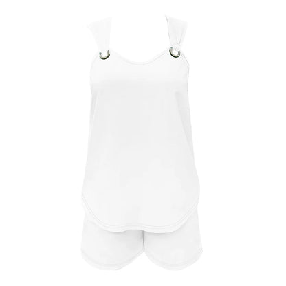 Women's Casual Fashion Set with Suspender Sleeveless Solid Color Top and Pants Set Summer Comfortable Clothing