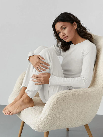 Mozuleva Love Jacquard Long Sleeved Pajamas Set Women's Spring Knitted Cardigan Pants Pajamas Comfortable Women Home Clothes