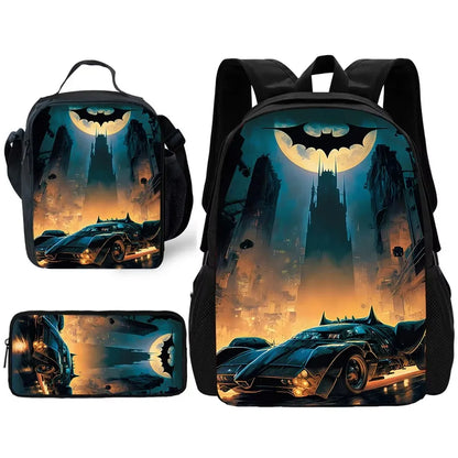 Child Superhero Batmans School Backpack with Lunch Bags ,Pencil Bags ,School Bags for Boys Girls Best Gift XHOO1-TZ-049-A5