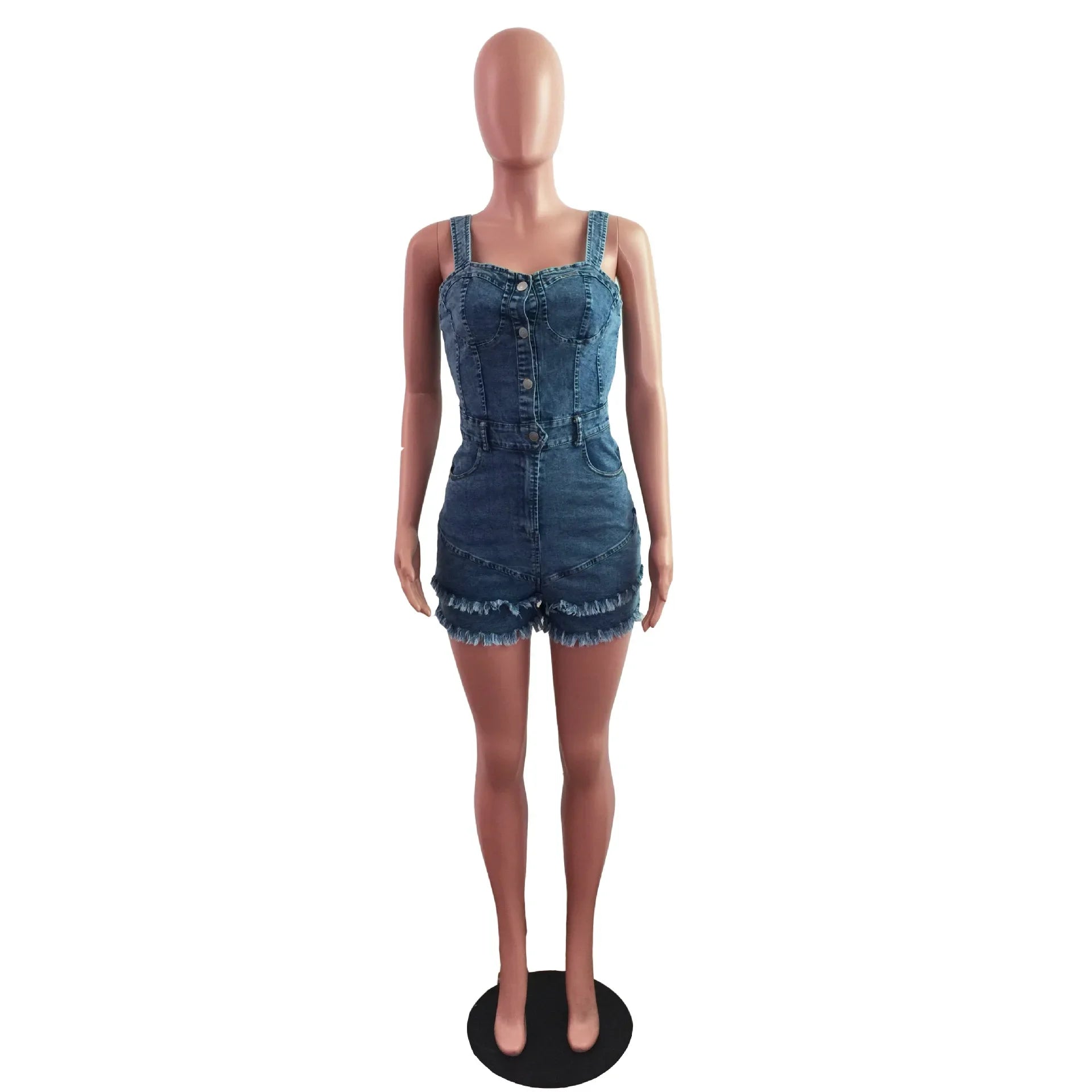 Women Denim Rompers Shorts Jeans Overalls High Waist Spliced Washed Jean Tassel Pockets One Piece Casual Skinny Solid 2025