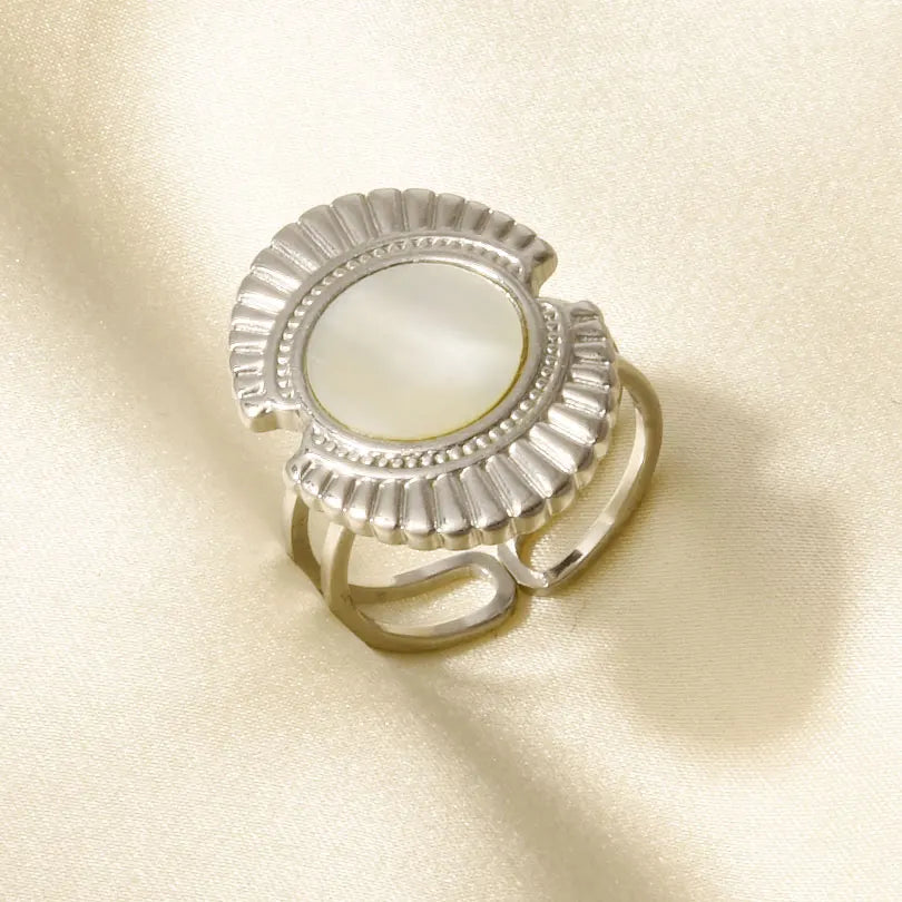 Sea Jewelry Shell Leaf Geometric Round Stainless Steel Rings For Women Men Accessories Open Adjustable Ring Beach Holiday Bagues J920-S-W adjustable