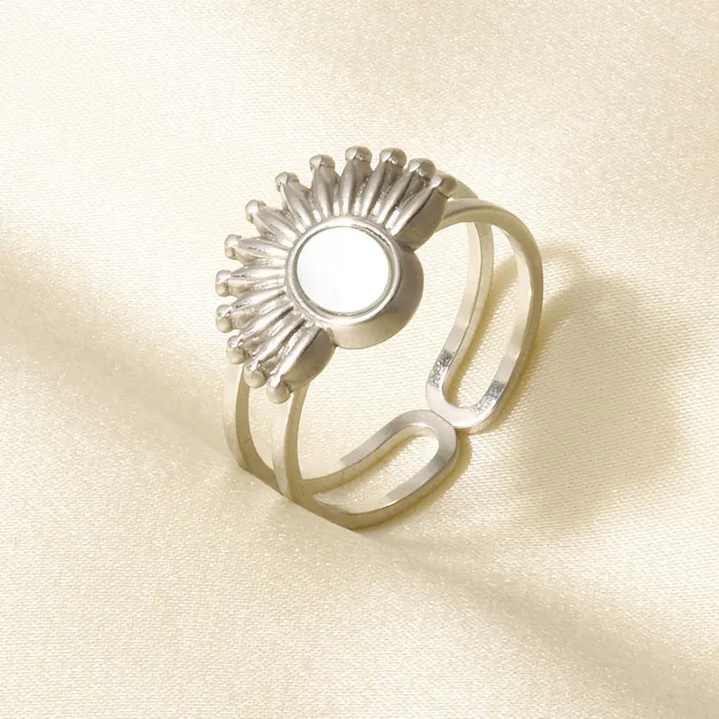 Sea Jewelry Shell Leaf Geometric Round Stainless Steel Rings For Women Men Accessories Open Adjustable Ring Beach Holiday Bagues J916-S-W adjustable