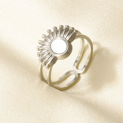 Sea Jewelry Shell Leaf Geometric Round Stainless Steel Rings For Women Men Accessories Open Adjustable Ring Beach Holiday Bagues J916-S-W adjustable