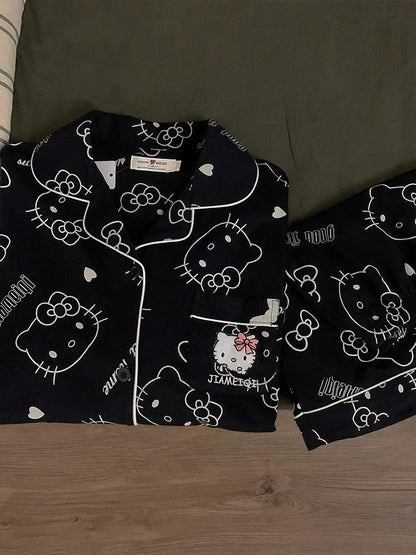 2Pcs/Set Hello Kitty Pajamas Anime Student Loungewear Kawaii Cute Girls Home Wear Shirt Shorts Set