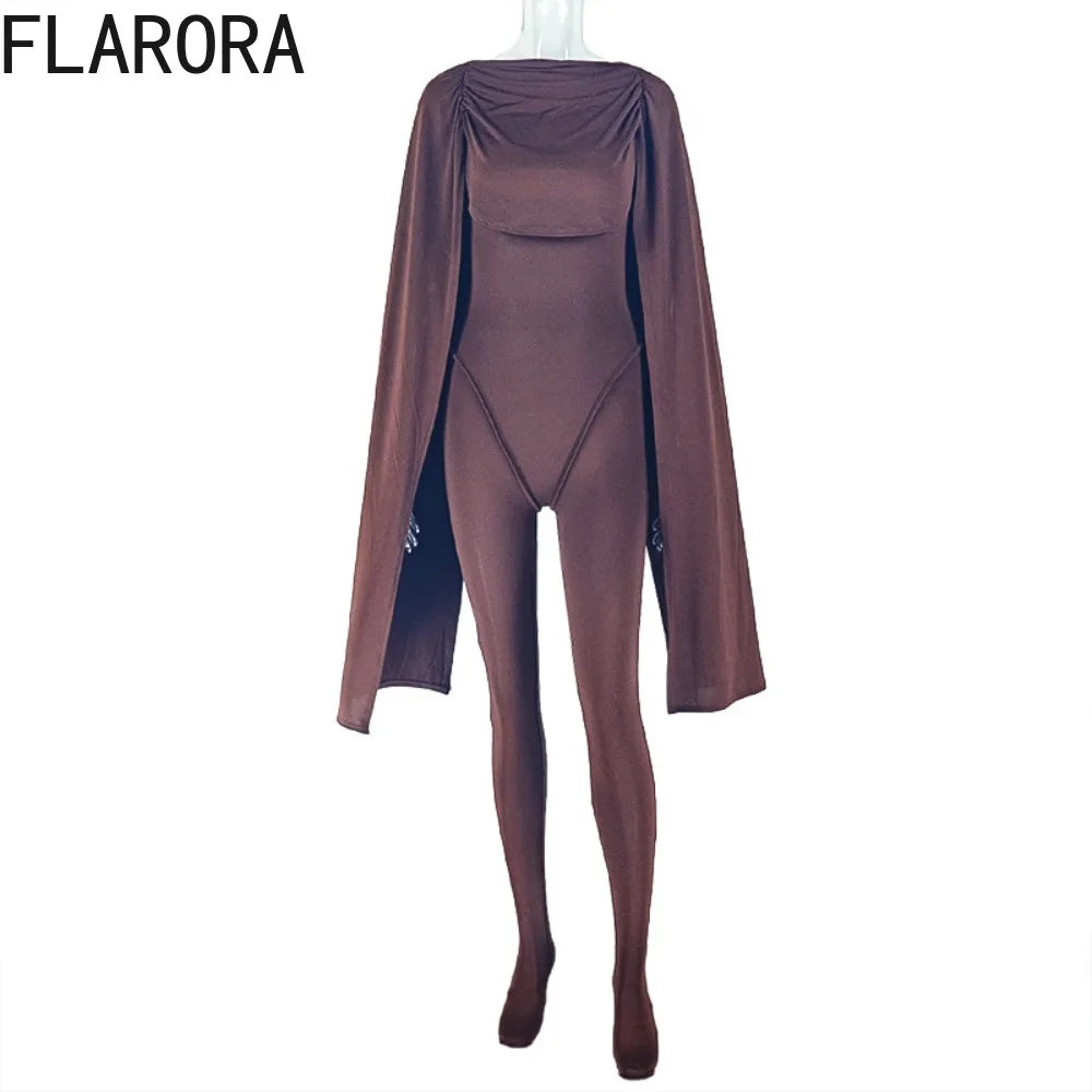 FLARORA Elegant Solid Color Ruched Jumpsuit Woman Bandage Patchwork Sleeveless Bodycon Jumpsuits Evening Party One Piece Overall Badiee Stylez