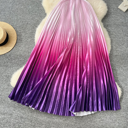 SINGREINY 2025 Gradient Party Long Dress Female Off Shoulder Elastic Waist A Line Sundress Vacation Luxury Pleated Maxi Dresses
