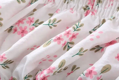 Sweet Broken Flower Slash Neck Women Blouse Agaric Edge Pleat Design Slim Elastic Waist Cropped Top Cute Chiffon T-shirt Summer