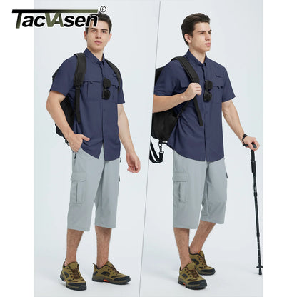 TACVASEN UV Block Fishing Shirts Mens Lightweight Quick Dry Short Sleeve Shirt Breathable Outdoor Hiking Shirt Fishing Shirts