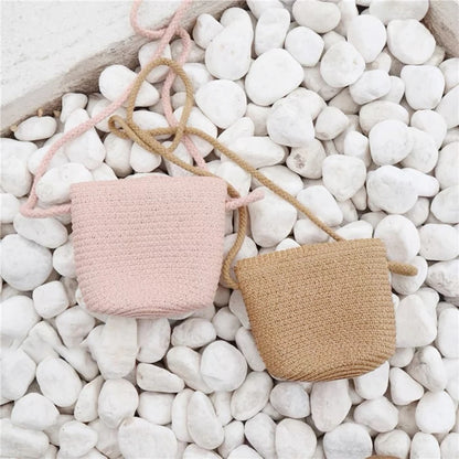 Flip children's Bag Cute Grass Woven Handbag Little Girl Crossbody Fashion Cute Zero Wallet Summer Beach Shoulder Bags