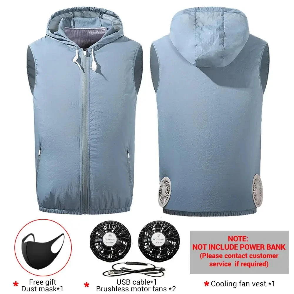 Summer air conditioning clothes men's short sleeve work clothes charging refrigeration anti-heat cooling fan sunscreen clothes 2923-blue