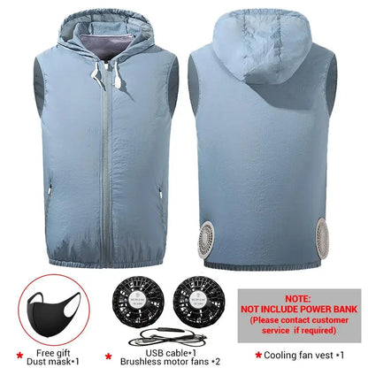 Summer air conditioning clothes men's short sleeve work clothes charging refrigeration anti-heat cooling fan sunscreen clothes 2923-blue